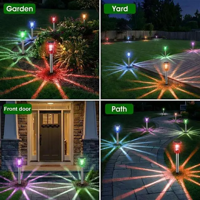 Alt view image 3 of 7 - Solar Outdoor Lights, 10 Pack Solar Pathway Lights Outdoor Waterproof, Stainless Steel Stake Lighting for Garden Yard Path Walkway Driveway Patio Lawn Outside Decor,Color Changing
