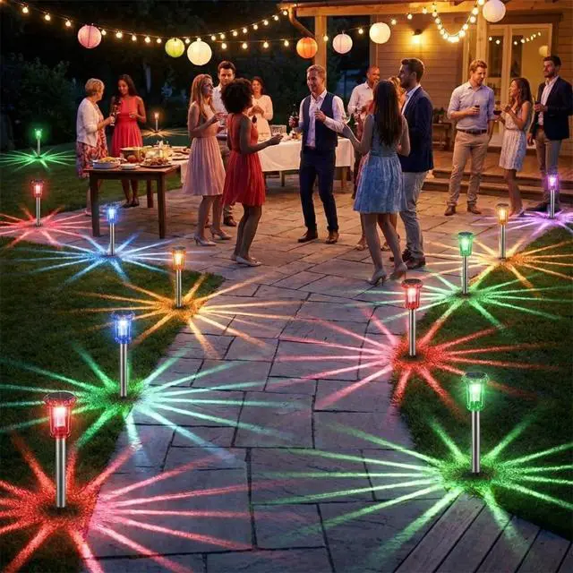 Alt view image 4 of 7 - Solar Outdoor Lights, 10 Pack Solar Pathway Lights Outdoor Waterproof, Stainless Steel Stake Lighting for Garden Yard Path Walkway Driveway Patio Lawn Outside Decor,Color Changing