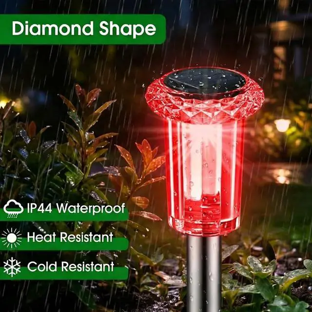 Alt view image 5 of 7 - Solar Outdoor Lights, 10 Pack Solar Pathway Lights Outdoor Waterproof, Stainless Steel Stake Lighting for Garden Yard Path Walkway Driveway Patio Lawn Outside Decor,Color Changing