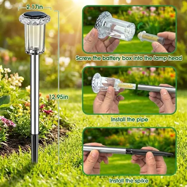 Alt view image 6 of 7 - Solar Outdoor Lights, 10 Pack Solar Pathway Lights Outdoor Waterproof, Stainless Steel Stake Lighting for Garden Yard Path Walkway Driveway Patio Lawn Outside Decor,Color Changing