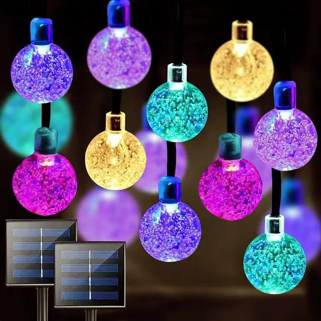 Main image of Solar String Lights Outdoor 2 Pack 200 Led 80FT Multi-Color Crystal Globe Lights with 8 Lighting Modes, Waterproof Solar Powered Patio Lights for Garden Yard Porch Wedding Party Decoration