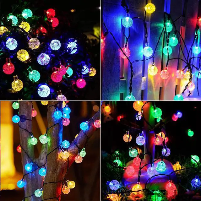 Alt view image 2 of 6 - Solar String Lights Outdoor 2 Pack 200 Led 80FT Multi-Color Crystal Globe Lights with 8 Lighting Modes, Waterproof Solar Powered Patio Lights for Garden Yard Porch Wedding Party Decoration