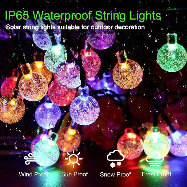 Alt view image 3 of 6 - Solar String Lights Outdoor 2 Pack 200 Led 80FT Multi-Color Crystal Globe Lights with 8 Lighting Modes, Waterproof Solar Powered Patio Lights for Garden Yard Porch Wedding Party Decoration