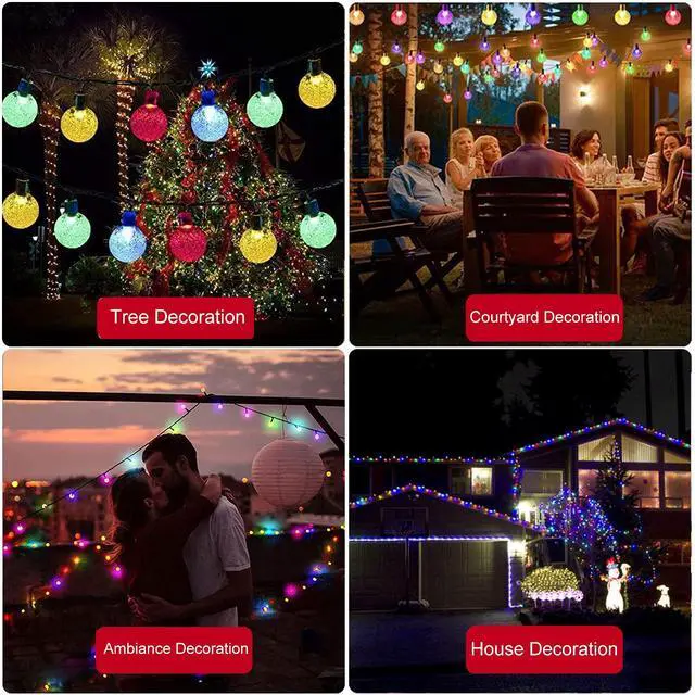 Alt view image 6 of 6 - Solar String Lights Outdoor 2 Pack 200 Led 80FT Multi-Color Crystal Globe Lights with 8 Lighting Modes, Waterproof Solar Powered Patio Lights for Garden Yard Porch Wedding Party Decoration