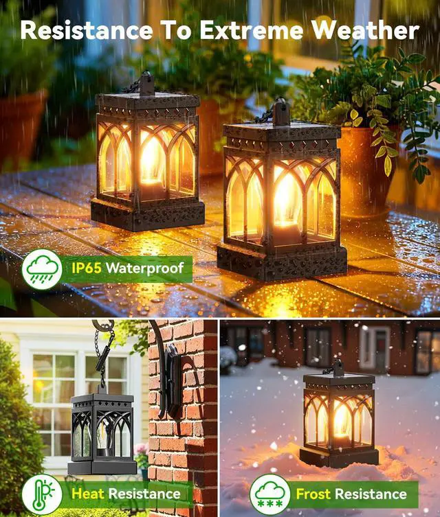 Alt view image 5 of 7 - 4 Pack Solar Lanterns Outdoor Waterproof, Brighter Hanging Solar Lantern Lights for Outside, Auto ON/Off Lanterns Decorative Outdoor for Garden Table Yard Path Tree Patio Lawn Decor, Gifts