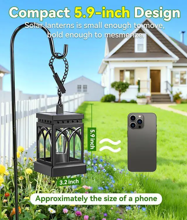 Alt view image 2 of 7 - 4 Pack Solar Lanterns Outdoor Waterproof, Brighter Hanging Solar Lantern Lights for Outside, Auto ON/Off Lanterns Decorative Outdoor for Garden Table Yard Path Tree Patio Lawn Decor, Gifts