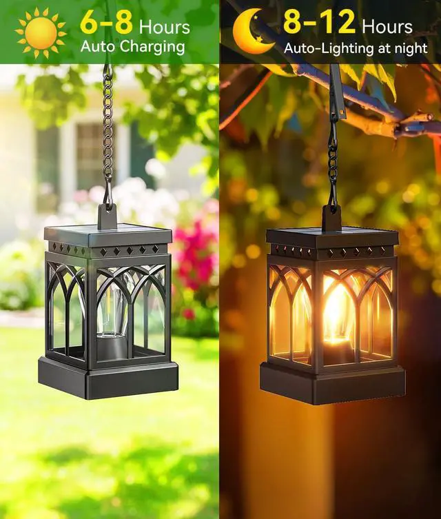 Alt view image 6 of 7 - 4 Pack Solar Lanterns Outdoor Waterproof, Brighter Hanging Solar Lantern Lights for Outside, Auto ON/Off Lanterns Decorative Outdoor for Garden Table Yard Path Tree Patio Lawn Decor, Gifts