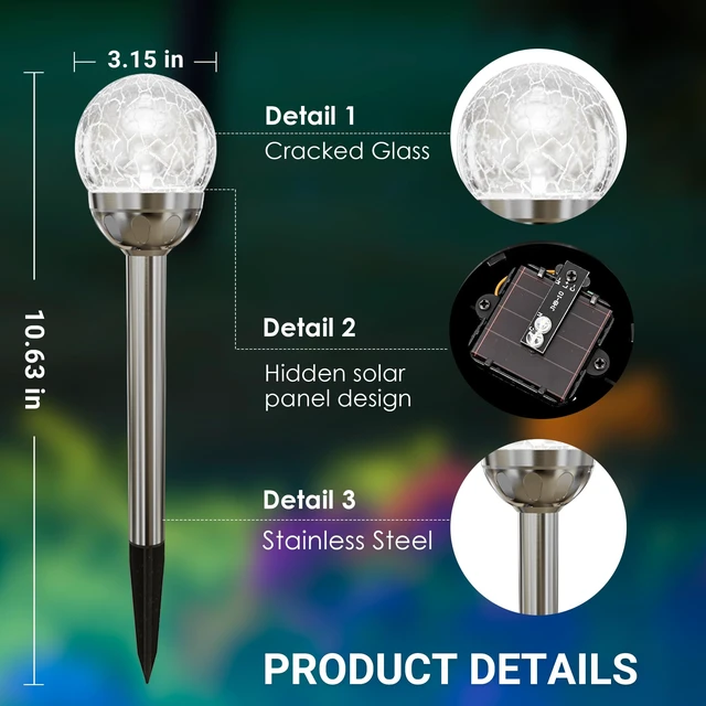 Alt view image 2 of 7 - SOLPEX Solar Garden Lights Outdoor, 3 Pack Color Changing Solar Lights | Cracked Glass Ball Solar Lights Outdoor Decorative, Waterproof Outdoor Decor for Garden,Yard, Pathway, Patio