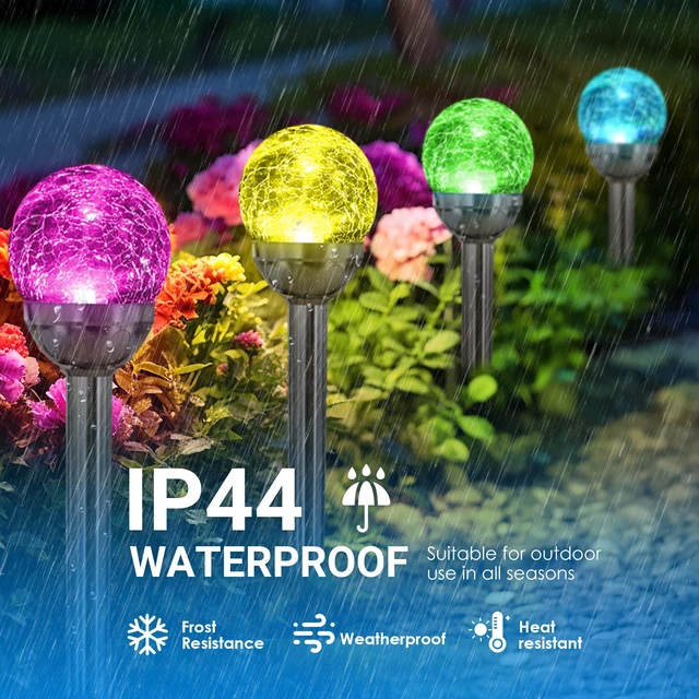 Alt view image 6 of 7 - SOLPEX Solar Garden Lights Outdoor, 3 Pack Color Changing Solar Lights | Cracked Glass Ball Solar Lights Outdoor Decorative, Waterproof Outdoor Decor for Garden,Yard, Pathway, Patio
