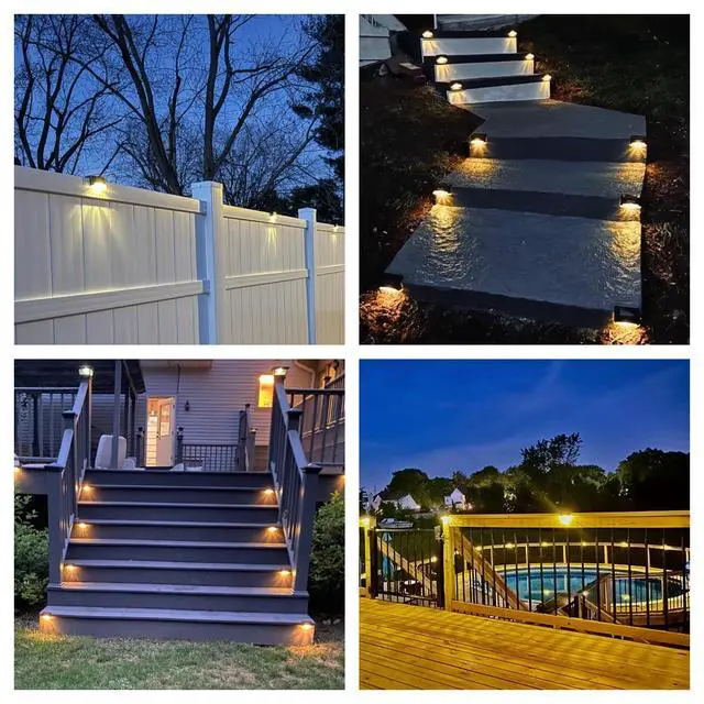Alt view image 2 of 7 - Solar Deck Lights 16 Pack Solar Fence Light Solar Powered Outdoor Step Light IP65 Waterproof LED Pathway Light for Deck Fence Railing Garden Patio StairYard, Black