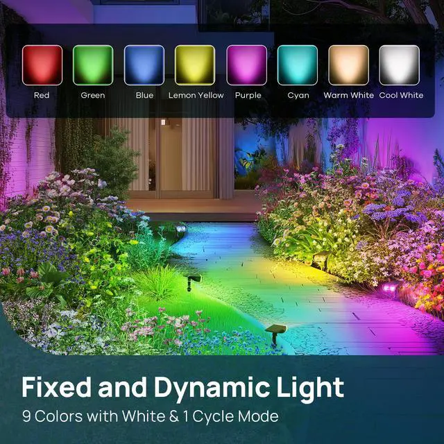 Alt view image 2 of 6 - Solar Lights Outdoor Waterproof IP65, StarRay RGB Solar Spot Lights Outdoor, Color Changing Outdoor Solar Lights for Yard, Garden, Pathway, Holiday Decor (Multicolor, 2 Pack)