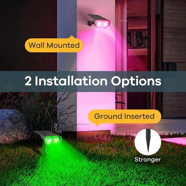 Alt view image 4 of 6 - Solar Lights Outdoor Waterproof IP65, StarRay RGB Solar Spot Lights Outdoor, Color Changing Outdoor Solar Lights for Yard, Garden, Pathway, Holiday Decor (Multicolor, 2 Pack)