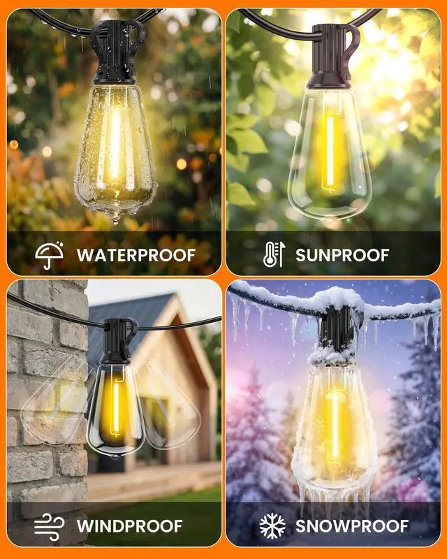 Alt view image 5 of 7 - 54FT ST38 Solar String Lights Waterproof,Patio Lights Solar Powered with Remote & USB Port 16+1 LED Shatterproof Bulbs 8 Light Modes, Dimmable Solar Light for Camping Backyard Garden