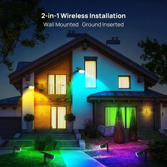 Alt view image 5 of 7 - Solar Spot Lights Outdoor, Halloween Decorations 22 LEDs IP67 Waterproof Color Changing Solar Outdoor Lights, 8 Colors, 2-in-1 Adjustable Wall Lights for Garden Yard Pathway, 2 Pack(RGB)