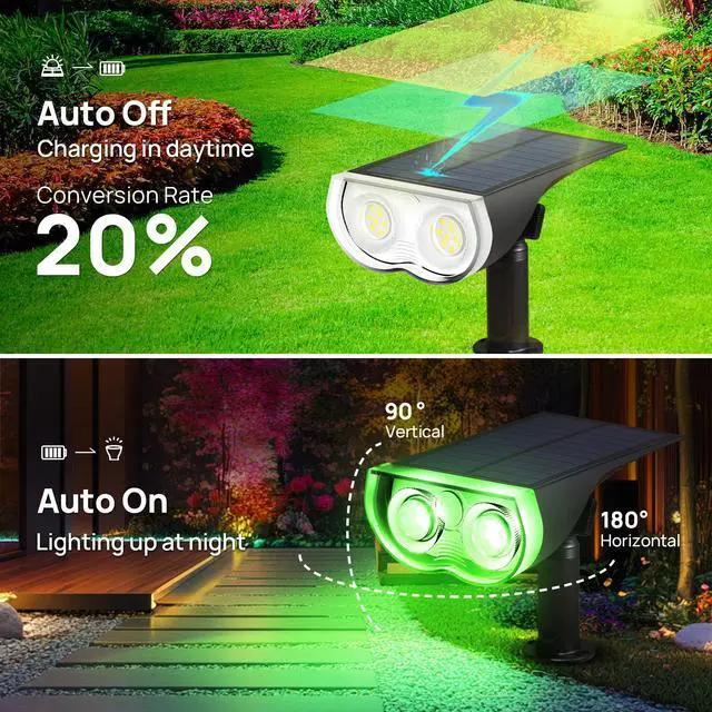 Alt view image 4 of 7 - Solar Spot Lights Outdoor, Halloween Decorations 22 LEDs IP67 Waterproof Color Changing Solar Outdoor Lights, 8 Colors, 2-in-1 Adjustable Wall Lights for Garden Yard Pathway, 2 Pack(RGB)