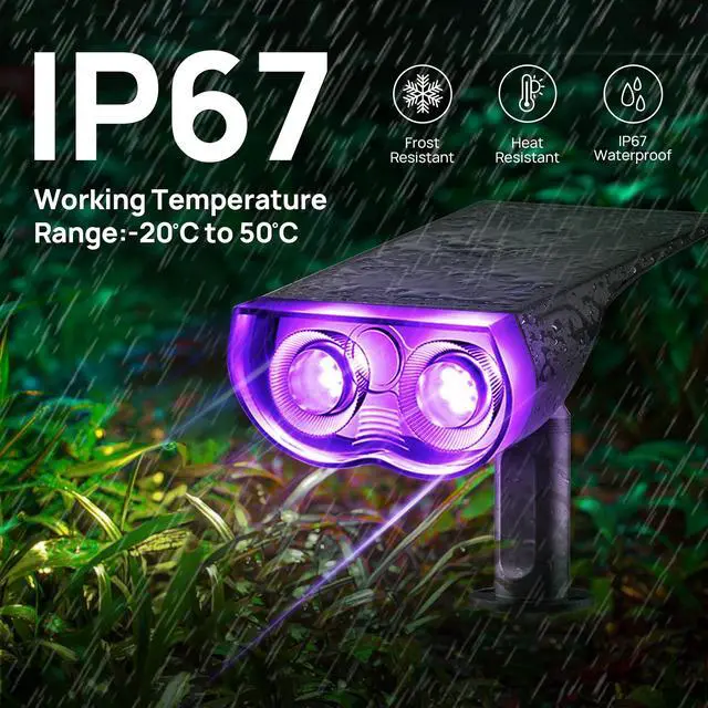 Alt view image 6 of 7 - Solar Spot Lights Outdoor, Halloween Decorations 22 LEDs IP67 Waterproof Color Changing Solar Outdoor Lights, 8 Colors, 2-in-1 Adjustable Wall Lights for Garden Yard Pathway, 2 Pack(RGB)