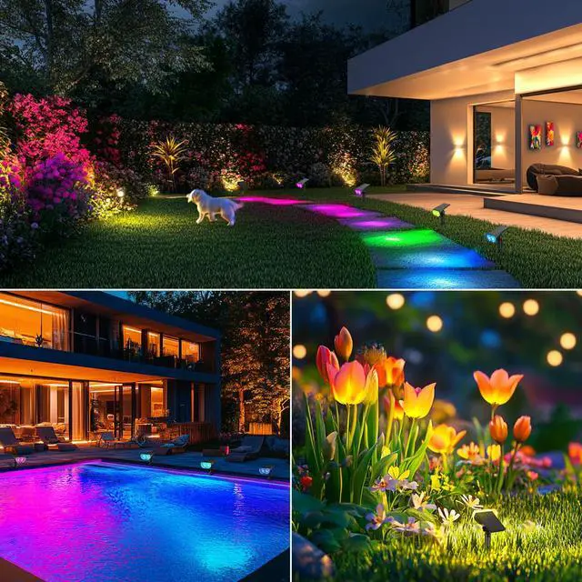 Alt view image 7 of 7 - Solar Spot Lights Outdoor, Halloween Decorations 22 LEDs IP67 Waterproof Color Changing Solar Outdoor Lights, 8 Colors, 2-in-1 Adjustable Wall Lights for Garden Yard Pathway, 2 Pack(RGB)