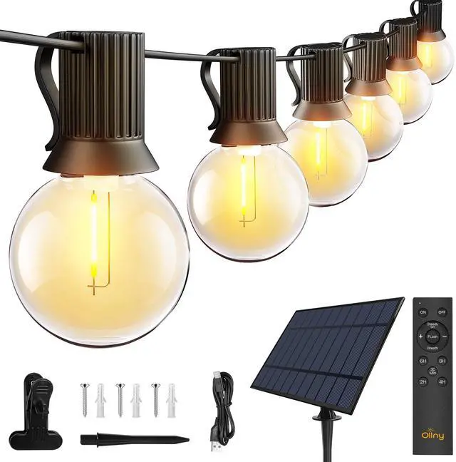 Main image of 35FT Solar Patio Lights, Waterproof Remote Control Dimmable Timers 3Modes Outdoor Light with 15 LED + 1 Spare Shatterproof Bulb, G40 String Lights for Outside Camping Backyard Tree Bistro