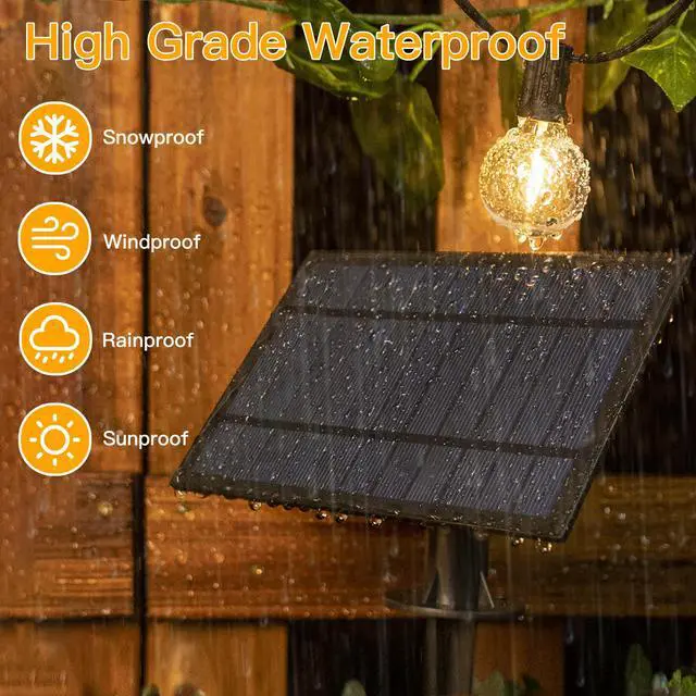 Alt view image 4 of 7 - 35FT Solar Patio Lights, Waterproof Remote Control Dimmable Timers 3Modes Outdoor Light with 15 LED + 1 Spare Shatterproof Bulb, G40 String Lights for Outside Camping Backyard Tree Bistro