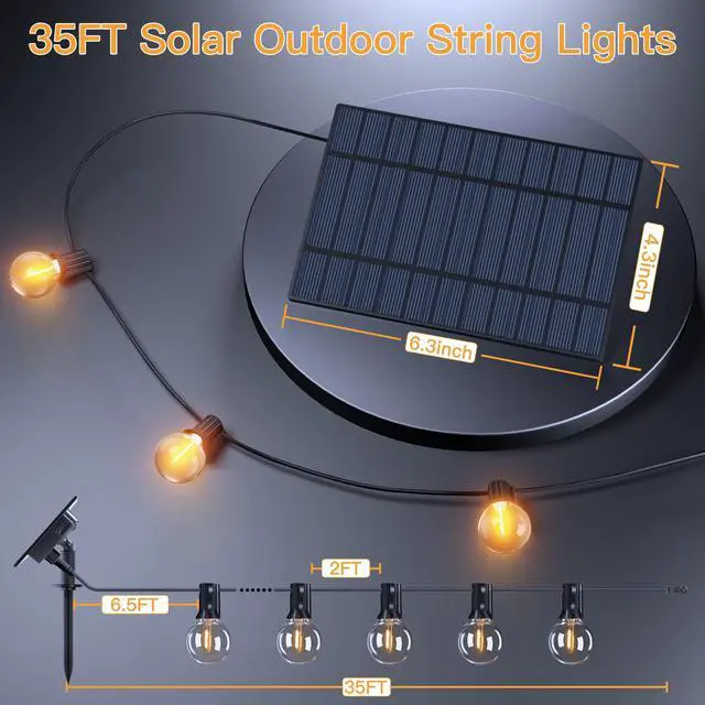 Alt view image 6 of 7 - 35FT Solar Patio Lights, Waterproof Remote Control Dimmable Timers 3Modes Outdoor Light with 15 LED + 1 Spare Shatterproof Bulb, G40 String Lights for Outside Camping Backyard Tree Bistro