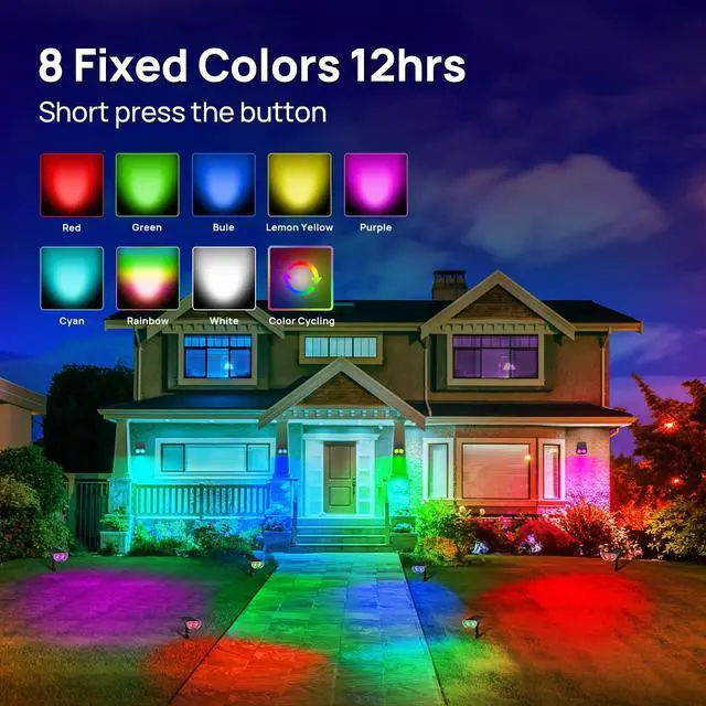 Alt view image 2 of 7 - Solar Spot Lights Outdoor, Halloween Decorations 22 LEDs IP67 Waterproof Color Changing Solar Outdoor Lights, 8 Colors, 2-in-1 Adjustable Wall Lights for Garden Yard Pathway, 2 Pack(RGB)