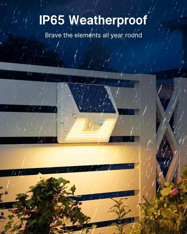 Alt view image 4 of 6 - 2Pack White Solar Lights Outdoor Motion Sensor, 3000K Warm Light/3 Lighting Modes, IP65 Waterproof Solar Powered Wall Lights Outside for Garden Fence Backyard Deck Driveway