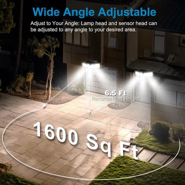 Alt view image 3 of 7 - Solar Lights Outdoor, 2 Pack LED High Brightness Cordless Solar Motion Sensor Lights; 3 Adjustable Heads, 270° Wide Angle Illumination, IP65 Waterproof, Security LED Wall Light(Daylight)
