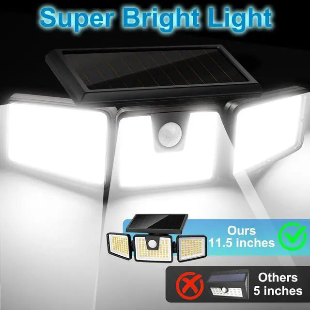 Alt view image 4 of 7 - Solar Lights Outdoor, 2 Pack LED High Brightness Cordless Solar Motion Sensor Lights; 3 Adjustable Heads, 270° Wide Angle Illumination, IP65 Waterproof, Security LED Wall Light(Daylight)