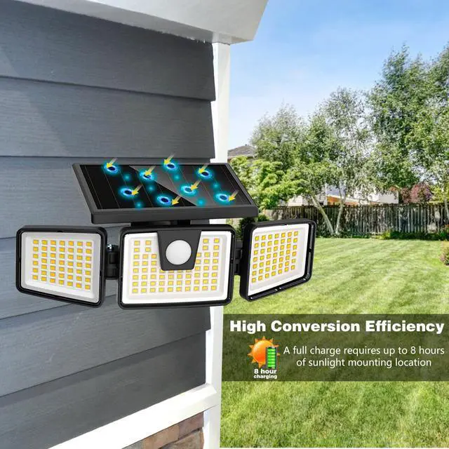 Alt view image 5 of 7 - Solar Lights Outdoor, 2 Pack LED High Brightness Cordless Solar Motion Sensor Lights; 3 Adjustable Heads, 270° Wide Angle Illumination, IP65 Waterproof, Security LED Wall Light(Daylight)