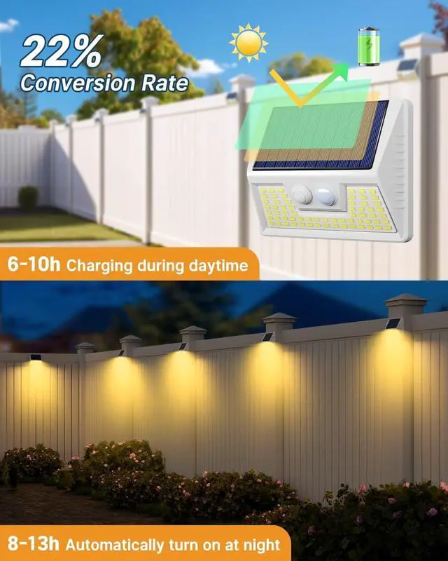 Alt view image 3 of 6 - 2Pack White Solar Lights Outdoor Motion Sensor, 3000K Warm Light/3 Lighting Modes, IP65 Waterproof Solar Powered Wall Lights Outside for Garden Fence Backyard Deck Driveway