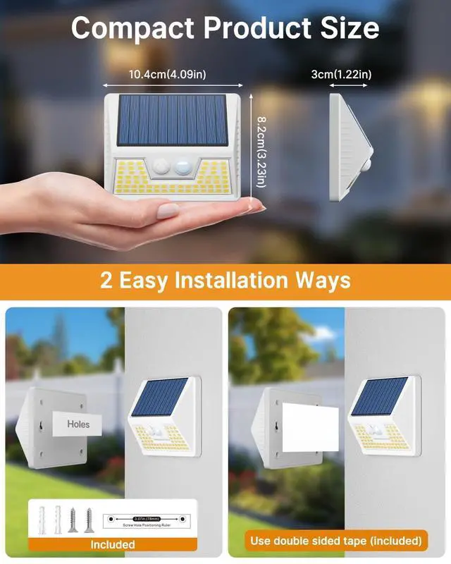Alt view image 5 of 6 - 2Pack White Solar Lights Outdoor Motion Sensor, 3000K Warm Light/3 Lighting Modes, IP65 Waterproof Solar Powered Wall Lights Outside for Garden Fence Backyard Deck Driveway