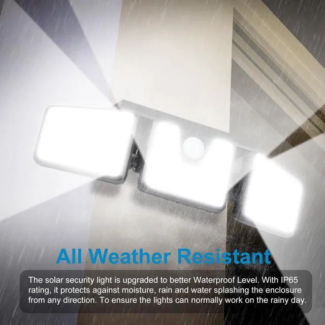 Alt view image 6 of 7 - Solar Lights Outdoor, 2 Pack LED High Brightness Cordless Solar Motion Sensor Lights; 3 Adjustable Heads, 270° Wide Angle Illumination, IP65 Waterproof, Security LED Wall Light(Daylight)