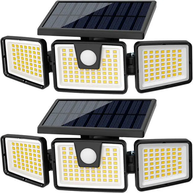 Main image of Solar Lights Outdoor, 2 Pack LED High Brightness Cordless Solar Motion Sensor Lights; 3 Adjustable Heads, 270° Wide Angle Illumination, IP65 Waterproof, Security LED Wall Light(Daylight)