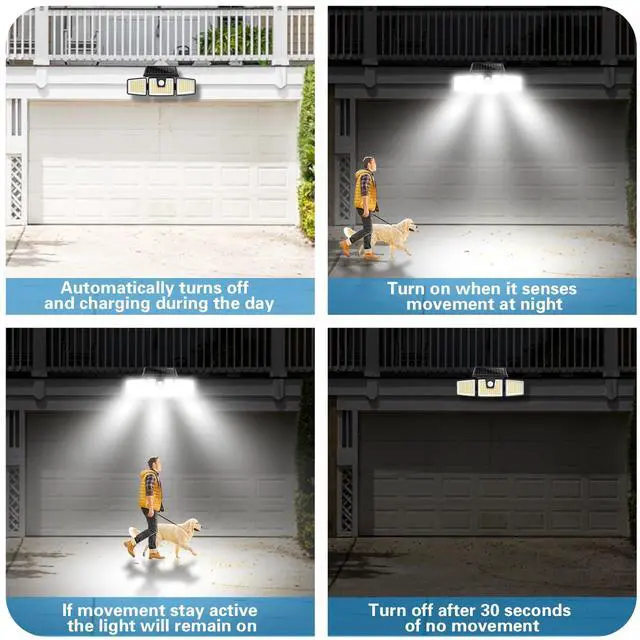 Alt view image 7 of 7 - Solar Lights Outdoor, 2 Pack LED High Brightness Cordless Solar Motion Sensor Lights; 3 Adjustable Heads, 270° Wide Angle Illumination, IP65 Waterproof, Security LED Wall Light(Daylight)