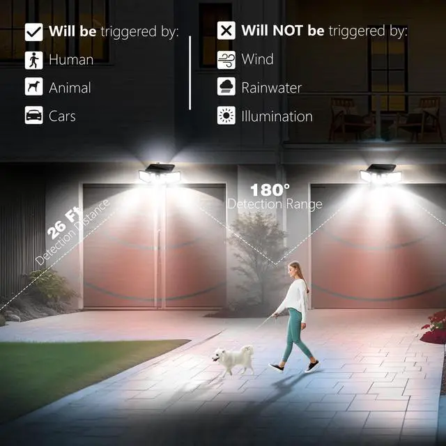 Alt view image 2 of 7 - Solar Lights Outdoor, 2 Pack LED High Brightness Cordless Solar Motion Sensor Lights; 3 Adjustable Heads, 270° Wide Angle Illumination, IP65 Waterproof, Security LED Wall Light(Daylight)