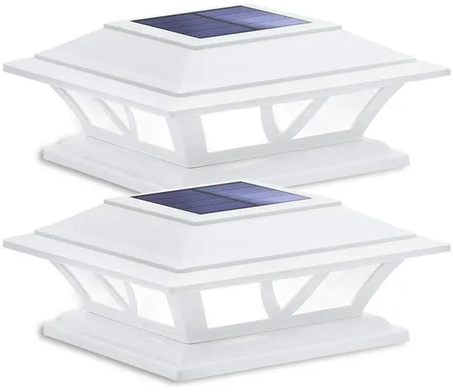 Main image of Solar Post Lights Outdoor 2 Modes LED Fence Deck Cap Light for 4x4 5x5 6x6 Posts Garden Patio Decoration Warm White/Cool White Lighting White (2 Pack)