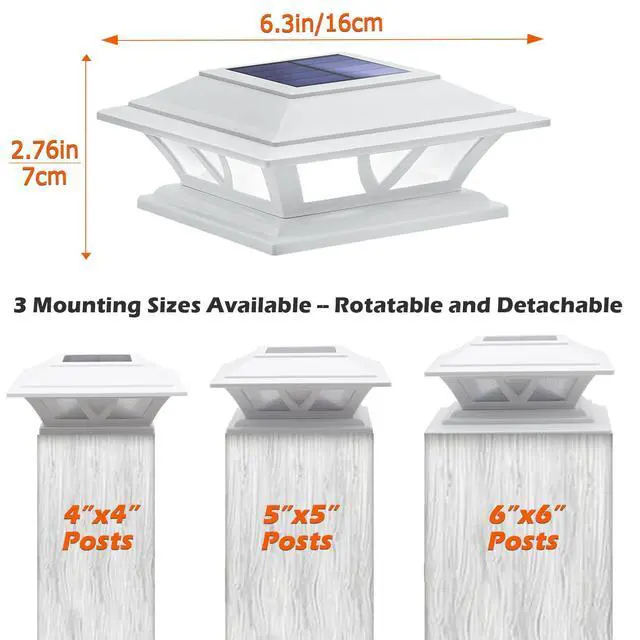 Alt view image 3 of 6 - Solar Post Lights Outdoor 2 Modes LED Fence Deck Cap Light for 4x4 5x5 6x6 Posts Garden Patio Decoration Warm White/Cool White Lighting White (2 Pack)