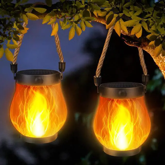 Main image of 2 Pack Gen2 Solar Lanterns Lights, Ultra-Real Flame Garden Lights with Dual Charging USB & Solar, 2 Modes Outdoor Waterproof Hanging Lantern for Yard Home Brithday Gifts (Warm White)