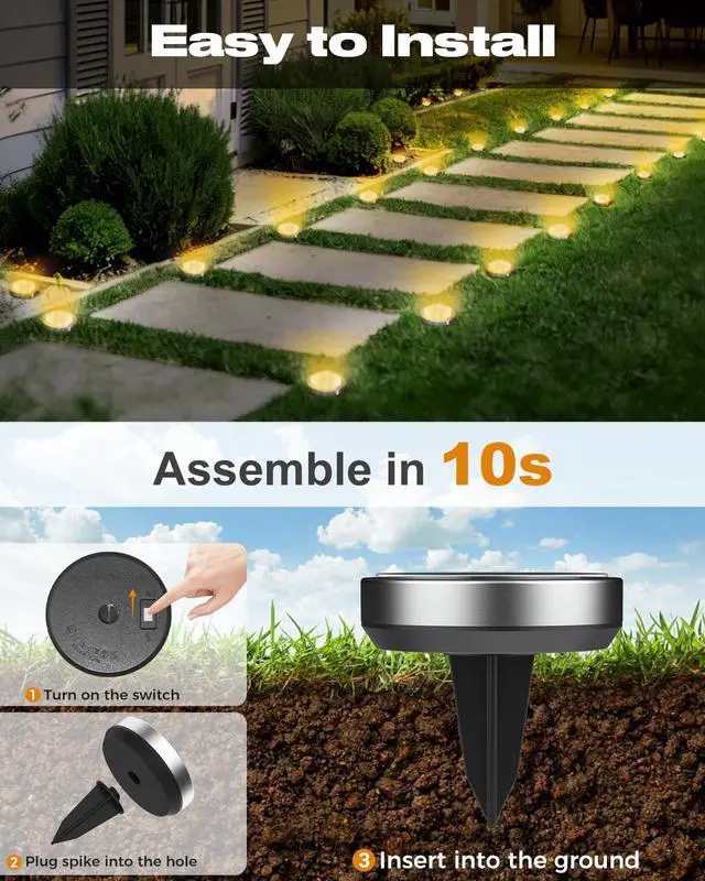 Alt view image 4 of 6 - 2 Pack Solar Lights Outdoor, 8 LED Solar Ground Lights IP65 Waterproof Flat Solar Disc Light, Pathway Lights for Garden Lawn Patio Yard Path Landscape, Warm White