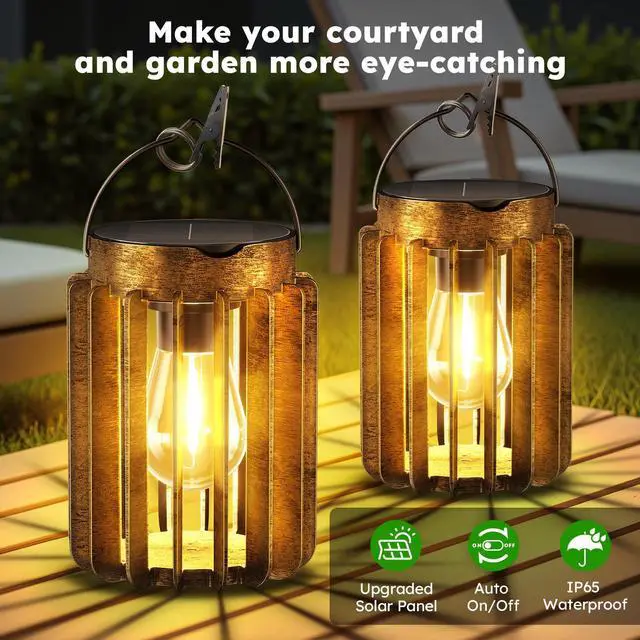 Alt view image 3 of 7 - Solar Lanterns Outdoor Waterproof, Brighter Up to 12 Hrs Outdoor Hanging Solar Lights, Outside Hanging Lanterns for Garden Porch Patio Yard Decor, Gifts for Women Mom Father 2 Pack