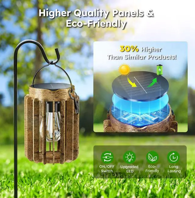 Alt view image 6 of 7 - Solar Lanterns Outdoor Waterproof, Brighter Up to 12 Hrs Outdoor Hanging Solar Lights, Outside Hanging Lanterns for Garden Porch Patio Yard Decor, Gifts for Women Mom Father 2 Pack