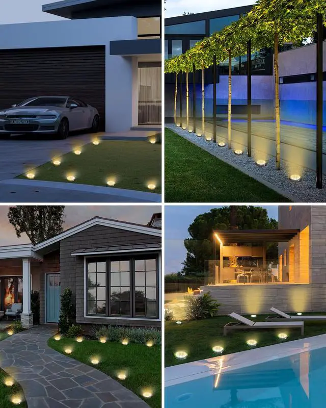 Alt view image 5 of 6 - 2 Pack Solar Lights Outdoor, 8 LED Solar Ground Lights IP65 Waterproof Flat Solar Disc Light, Pathway Lights for Garden Lawn Patio Yard Path Landscape, Warm White