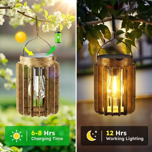 Alt view image 2 of 7 - Solar Lanterns Outdoor Waterproof, Brighter Up to 12 Hrs Outdoor Hanging Solar Lights, Outside Hanging Lanterns for Garden Porch Patio Yard Decor, Gifts for Women Mom Father 2 Pack