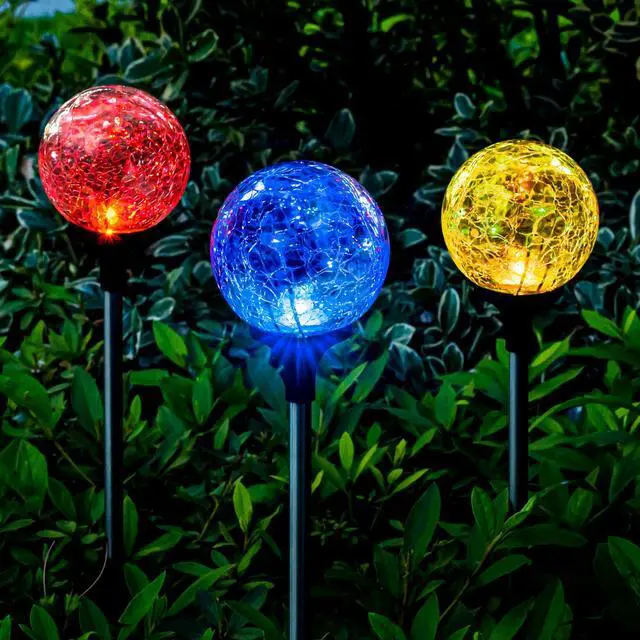 Main image of Solar Garden Lights 3 Pack, Solar Lights Outdoor Decorative, Solar Globe Lights Outdoor Waterproof for Yard and Garden, Multi-Color Changing Cracked Glass Ball LED Lights