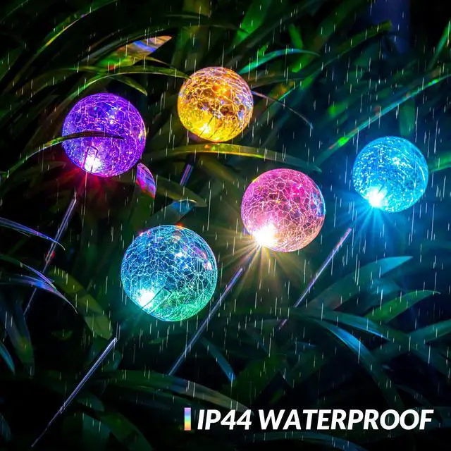 Alt view image 2 of 7 - Solar Garden Lights 3 Pack, Solar Lights Outdoor Decorative, Solar Globe Lights Outdoor Waterproof for Yard and Garden, Multi-Color Changing Cracked Glass Ball LED Lights