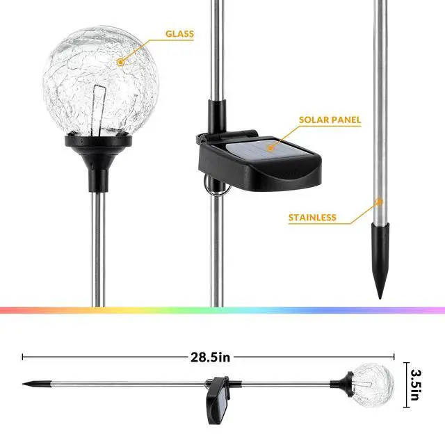 Alt view image 5 of 7 - Solar Garden Lights 3 Pack, Solar Lights Outdoor Decorative, Solar Globe Lights Outdoor Waterproof for Yard and Garden, Multi-Color Changing Cracked Glass Ball LED Lights