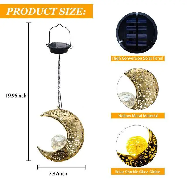 Alt view image 2 of 7 - Solar Garden Hanging Moon Lights Outdoor Decor,Metal Lanterns Art Decorations for Outside Yard Lawn Patio Wall Fences Driveway Trail,Unique Housewarming Gardening Gifts for Women Mom