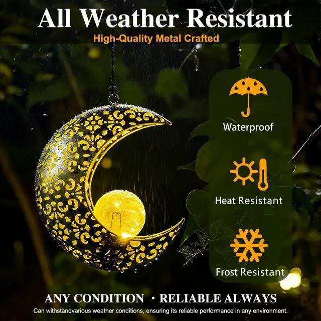 Alt view image 6 of 7 - Solar Garden Hanging Moon Lights Outdoor Decor,Metal Lanterns Art Decorations for Outside Yard Lawn Patio Wall Fences Driveway Trail,Unique Housewarming Gardening Gifts for Women Mom