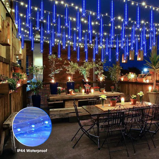 Alt view image 5 of 5 - Solar Lights for Outdoor Decor, 8 Tube 144 LEDs Solar Meteor Shower Lights Outdoor, Hanging Blue Christmas Lights for Tree Yard Icicle Garden Patio Gazebo Eaves Front Porch Decor