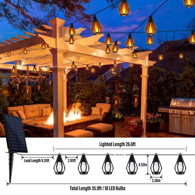 Alt view image 4 of 6 - Solar Flame Lights, 27Ft 10 LED Bulbs Flickering Flame String Light, Outdoor Waterproof Solar Flame Lights for Garden Yard Lawn Patio Decorations (Warm White)